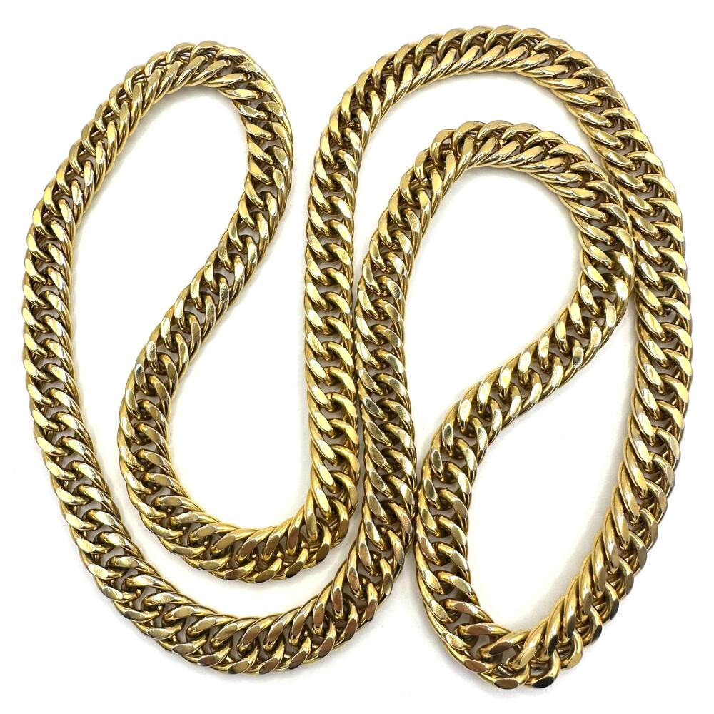 Vintage gold plated extra long 36" heavy 193g curb link unisex chain necklace
